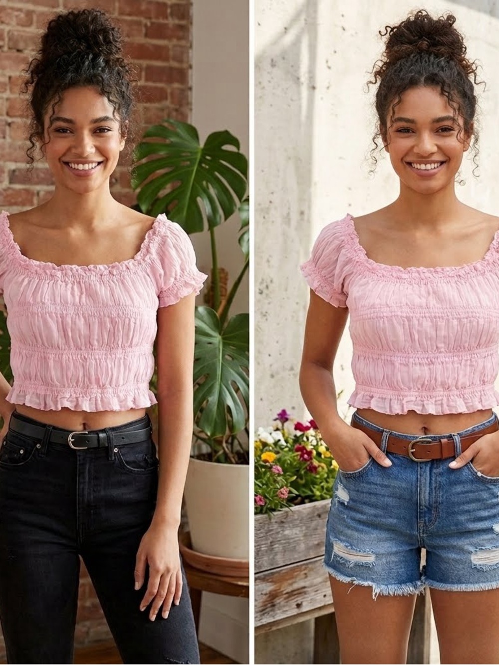 Free People smocked cropped blouse, Sz Small